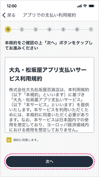 ②在在应用软件的支付利用规章同意画面形象