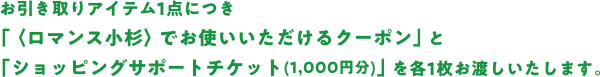每1分撤回项目和"〈浪漫小杉〉可以使用的优惠券""购物支援票"(1,000日元份的复印件)